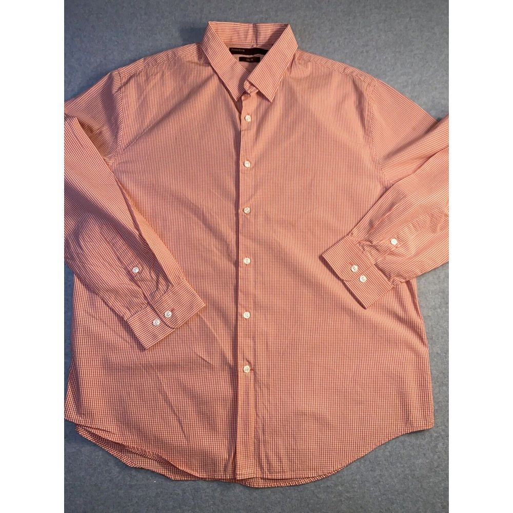 Perry Ellis Mens‎ Button Front Shirt White Red Plaid 100% Cotton Long Sleeve XXL